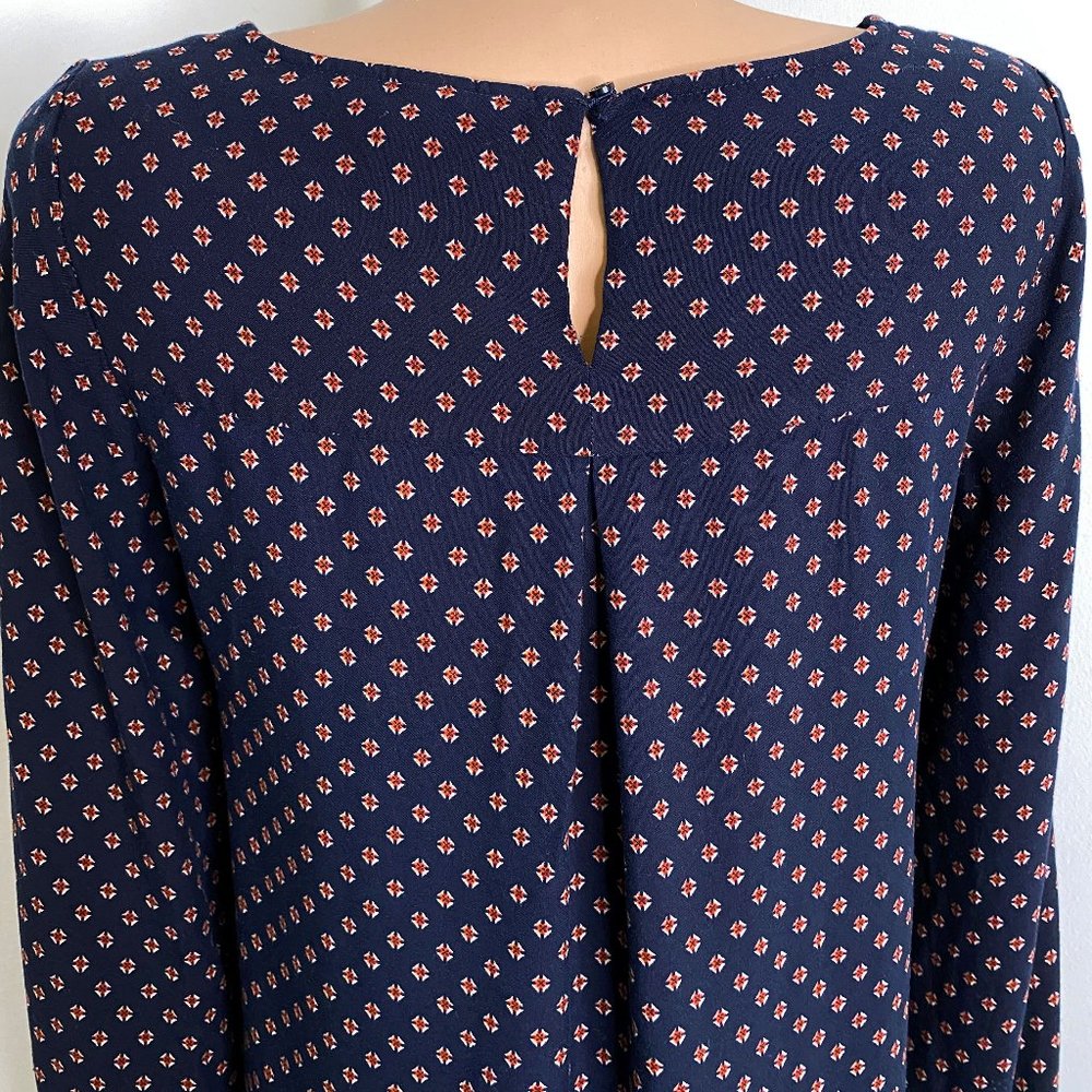 H&M Navy blue Cross Pattern Shift Dress w/ long tie sleeves sz 4 Vintage Retro - Picture 6 of 8